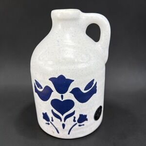 Harris Potteries Chicago Blue White Birds Heart Tulip Stoneware Whiskey Jug 9in